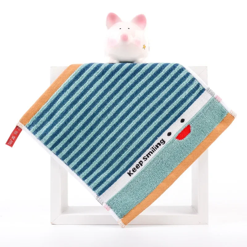 1Pc 25x25cm Small Square Face Towel Cartoon Striped Cotton Children Bathroom Water Absorbent Soft Washcloth