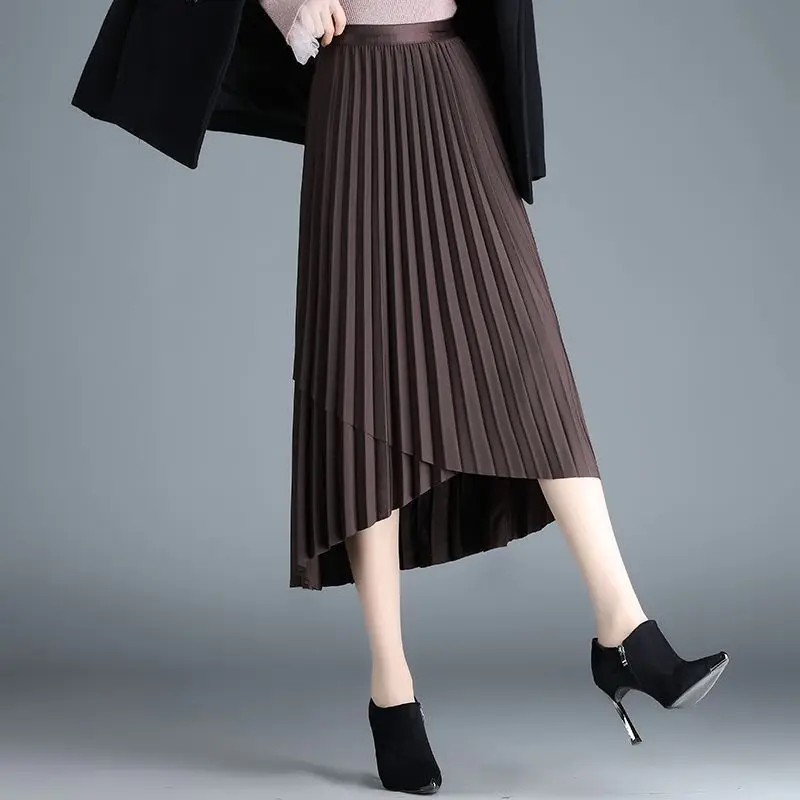 Irregular Pleated Half Skirt for Women in Design Feeling Elastic Waist Slimming Waist A-line Version of Half Skirt Trend