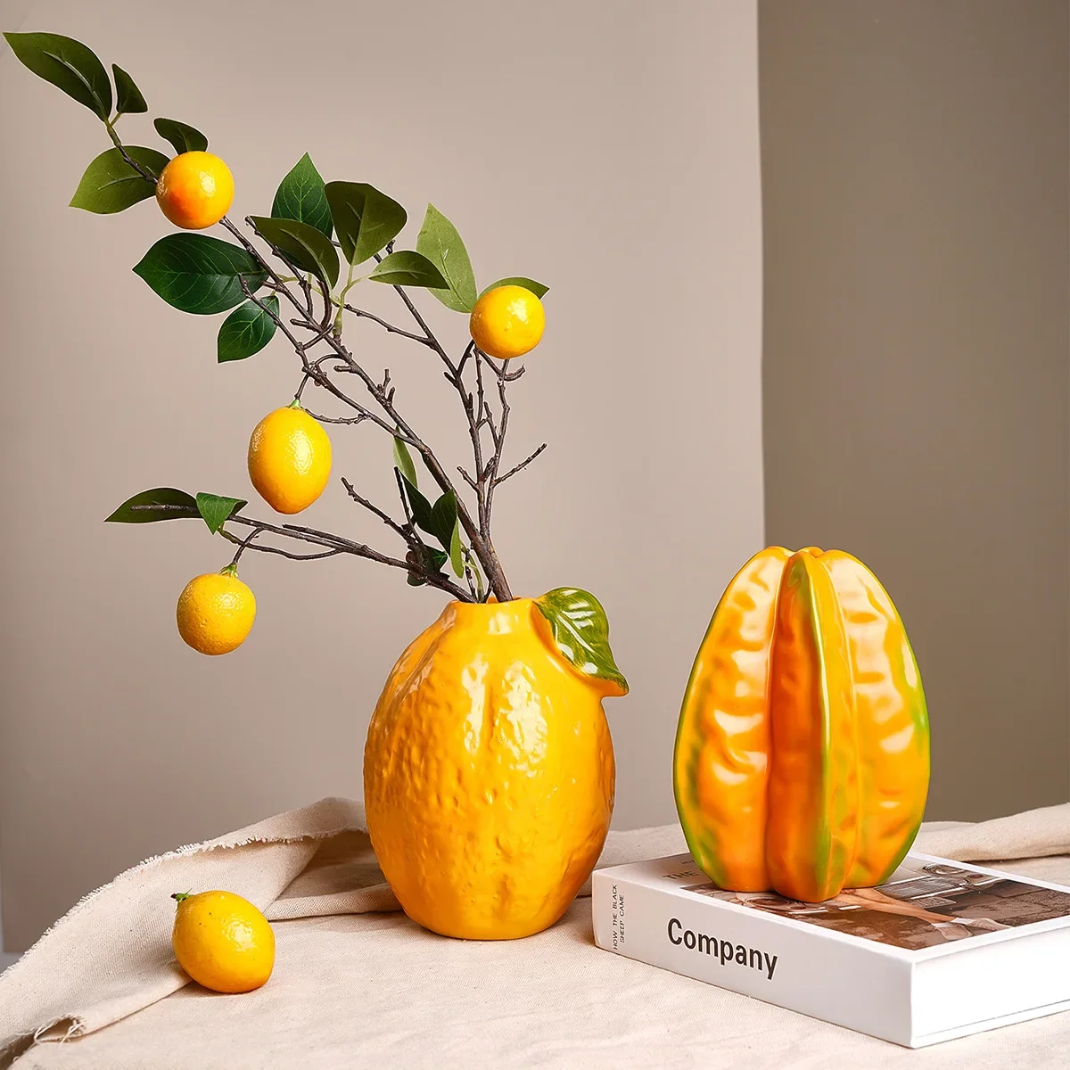Resin Vase Simulated Fruit Statue Cartoon Star Fruit Vase Lemon Flowerpot Flower Arrangement