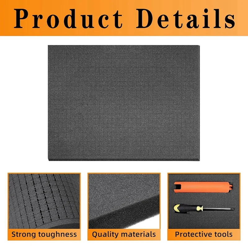 2PCS 50X30x2cm Pick Apart Foam Insert For Tool Box And Hard Case, Pre-Cutting Packaging Foam Black