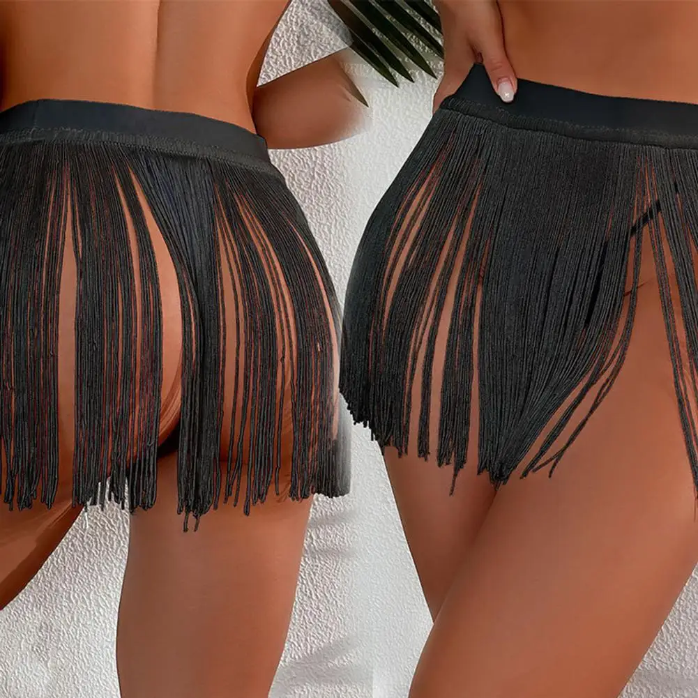 Fringe Short Skirt High Waist Tassels Skirt for Women Sexy Beach Party Costume Clubwear Solid Color Fringe Mini Skirt