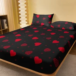 1 Simple modern Heart-Shaped printed matte Fitted Sheet, bedroom printed bed cover, bedding (excluding pillowcases)
