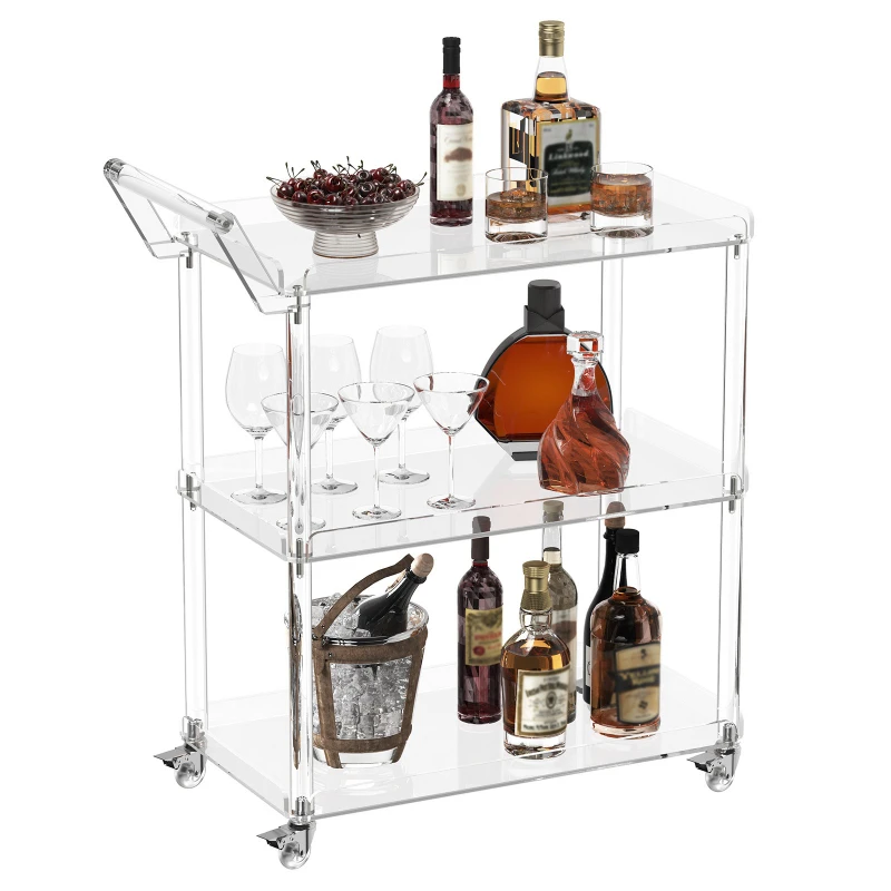 

Acrylic cart bar cart storage removable universal wheels three-layer transparent dining bar bar service cart
