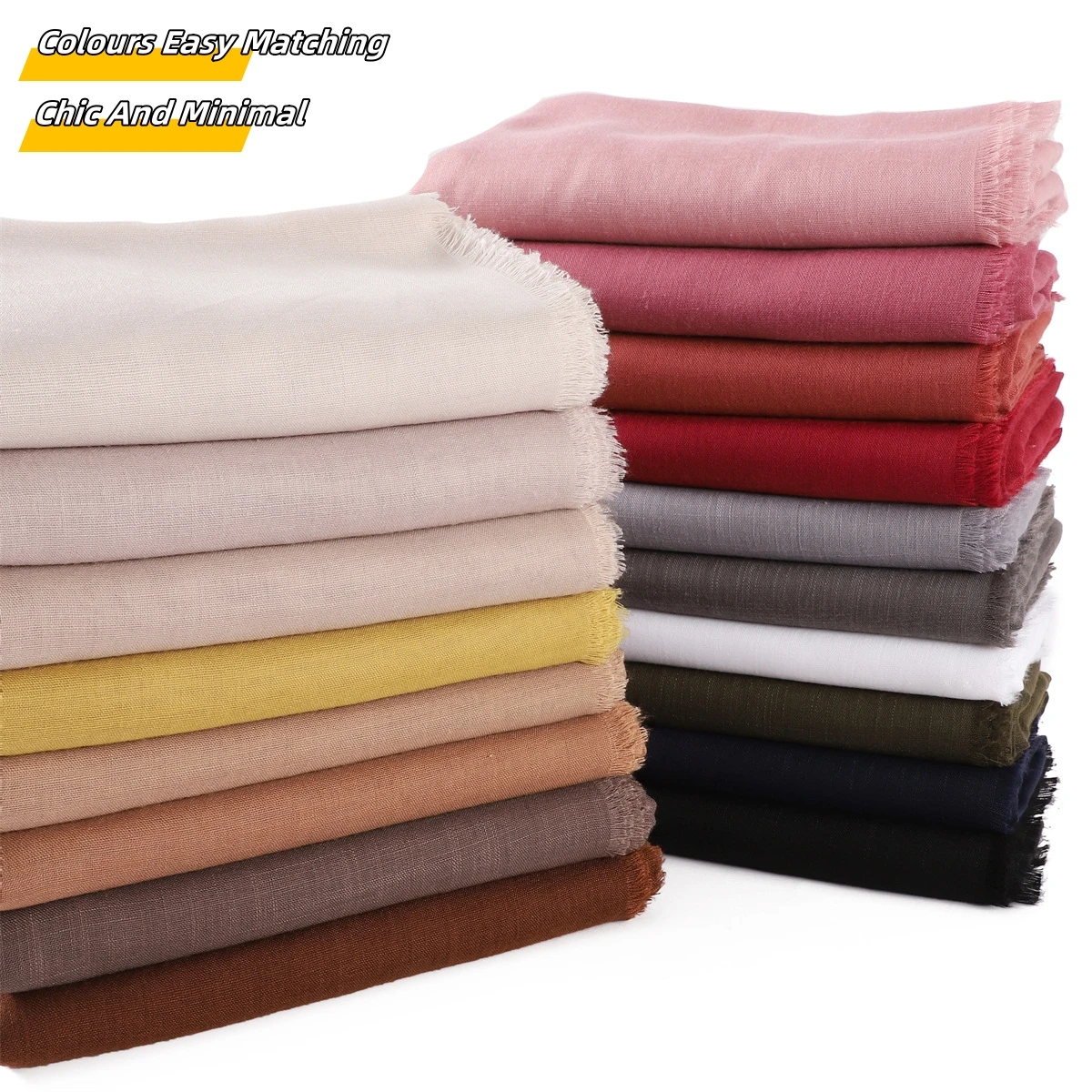 90G Soft Combed Cotton Muslim Women Headscarf Hot Selling Short Tassel Scarf Bamboo Woven Hijab Plain Solid Big Shawl 90x190cm