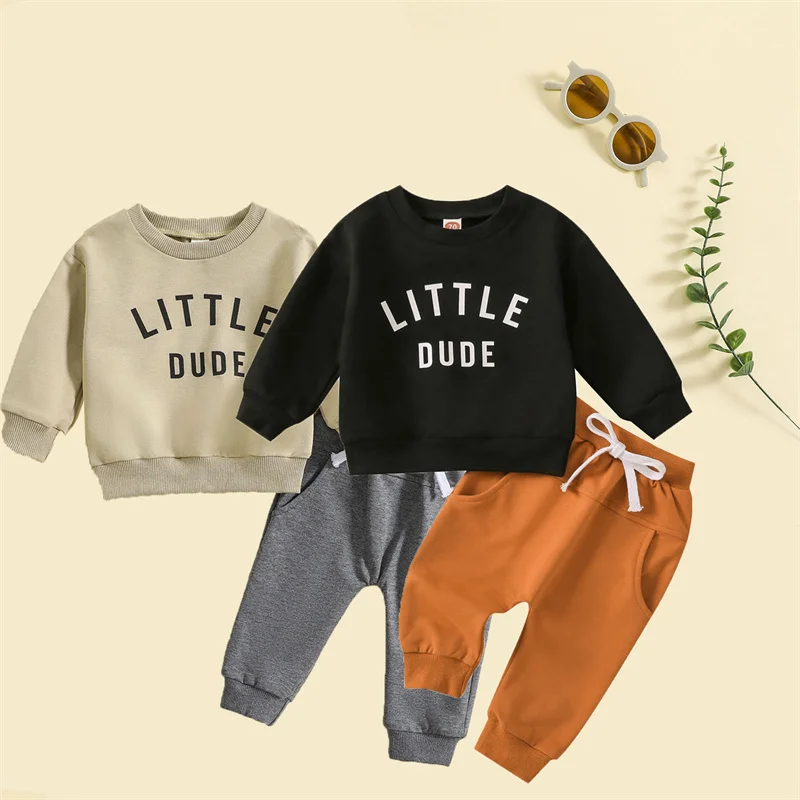 

Spring Autumn Baby Sets Clothes Infant Letter Top And Solid Pants 2Pcs Suit Boys Girls Casual Clothing Outfits For 0-4 Years