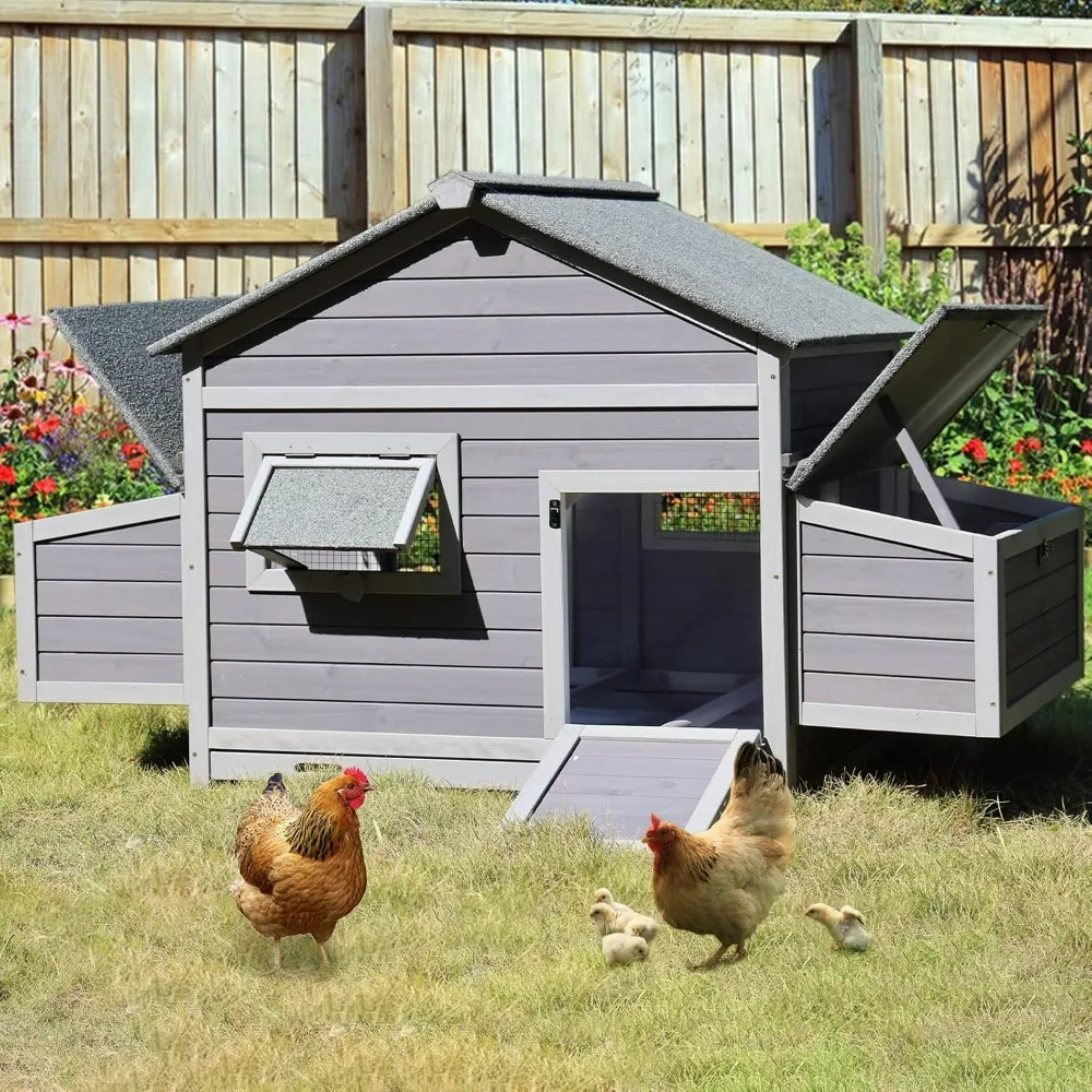 

Chicken Coop with Two Large Nesting Boxes Wooden Hen House Outdoor Poultry Cage Duck Coop Weatherproof