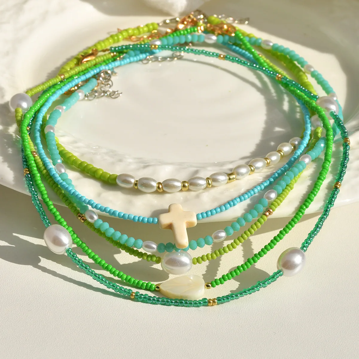 Rice bead necklace Originality Pendant Flowers Bohemia Adjustable Design Hand knitting Female Fashion Simple Beaded necklace