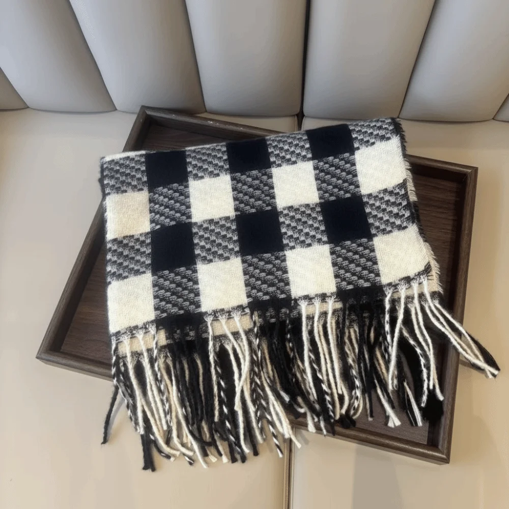

Модный клетчатый шерстяной шарф с кисточками в корейском стиле, холодостойкие зимние кашемировые шарфы, утепленные женские кашемировые шаль, женская
