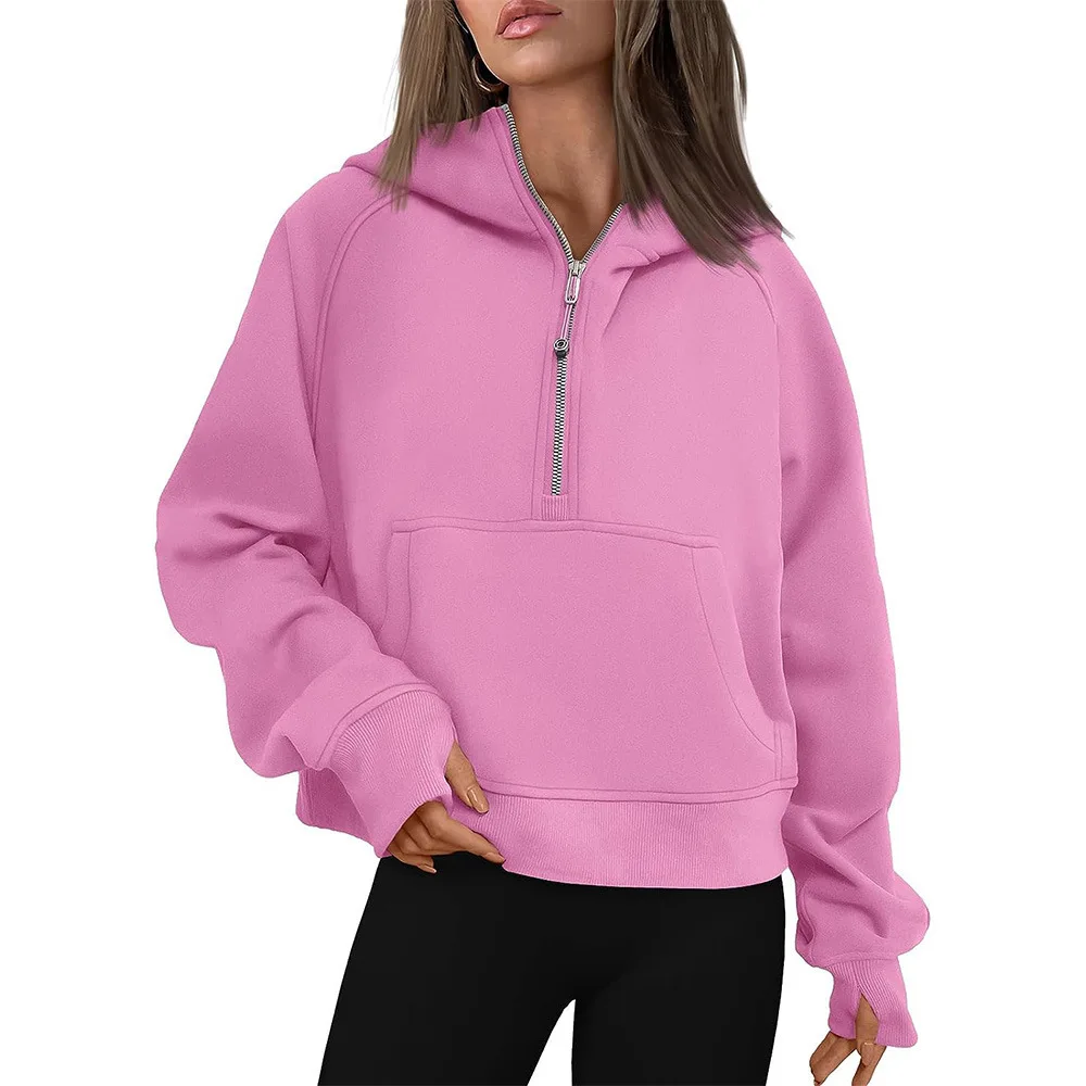 2024 hot autumn and winter new item hooded zipper thick hoodie top for women