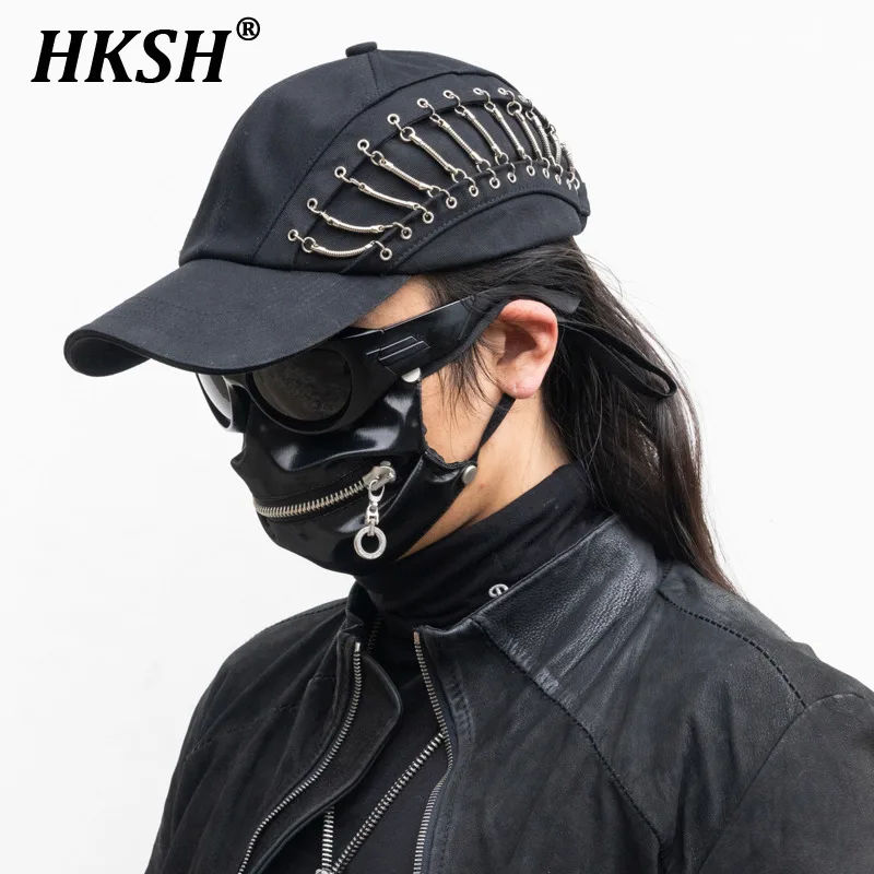 HKSH Spring Autumn New Men's Tide Dark Fashion Niche Hardtop Peaked Cap Hollowed Out Snake Bone Chain Baseball Hat Chic HK3453