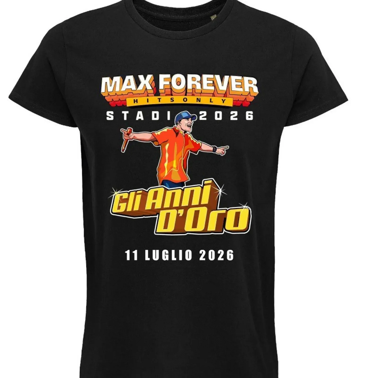 Футболка Max Pezzali 11 Luglio 2026 Forever Gli anni d'oro, винтажная, повседневная, эластичная, модная, унисекс, слегка дышащая