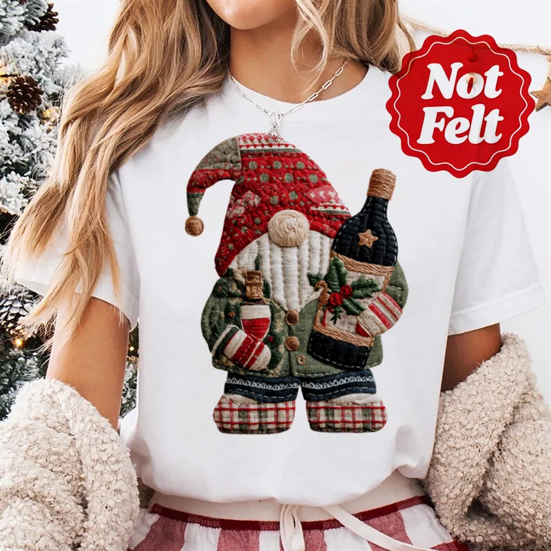 

Funny Christmas Fun Style Printed Pattern Women's Cute White T-Shirt Popular Harajuku Women's Round Neck Cartoon Fashion T-Shirt