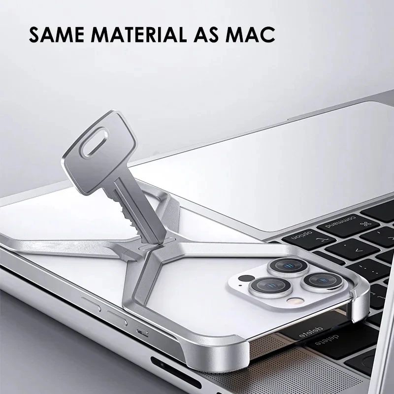 Luxury metallic aluminum frameless case for iPhone 15 14 Pro Max removable X-type heat dissipating armored shock cover