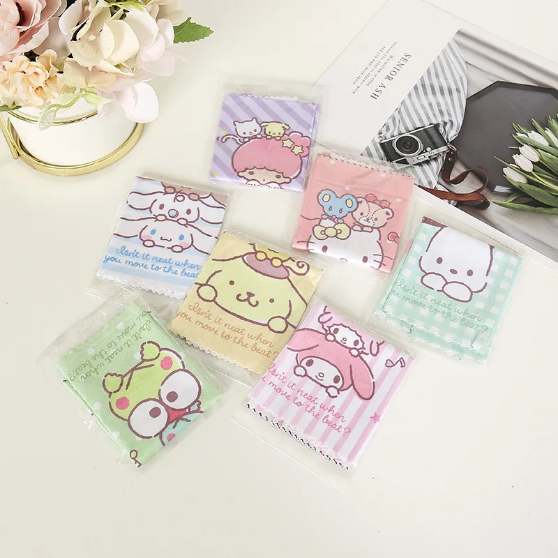 Sanrios Cartoon My Melody Kuromi Hello Kitty Glasses Cleaner Microfiber Cleaning Cloth for Lens Phone Screen Cleaning Wipes