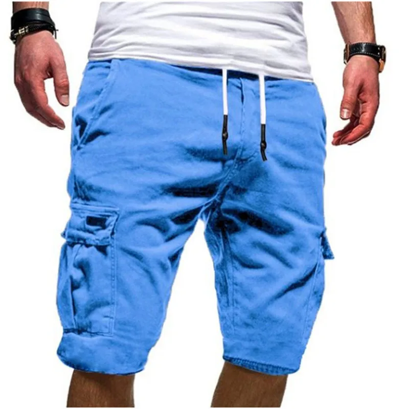 Pantalones cortos holgados para hombre, ropa de calle informal para fitness, deportivos, con múltiples bolsillos, a la cadera, novedad de verano 2021