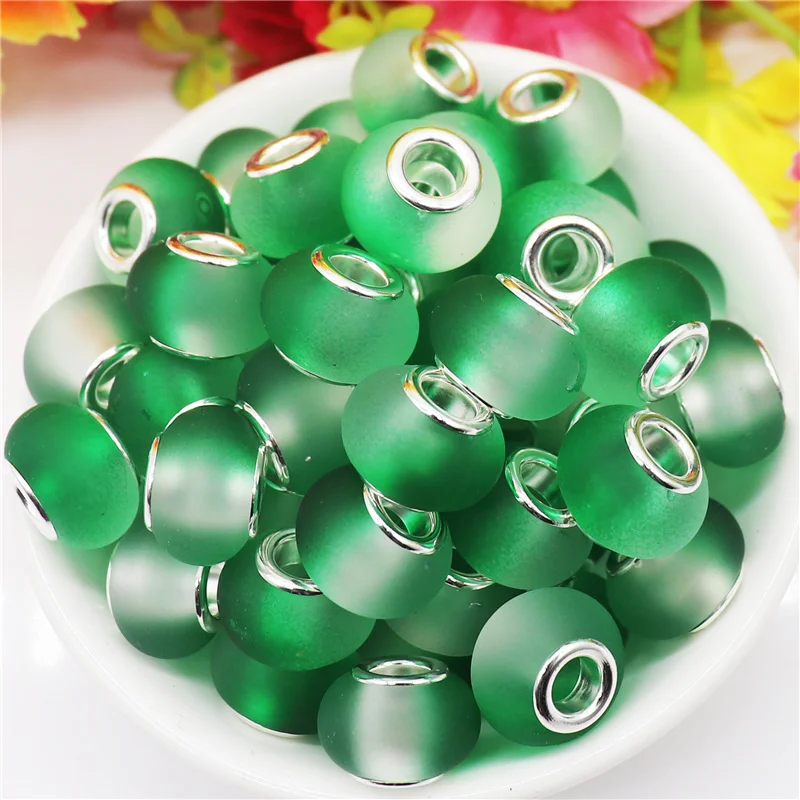 10Pcs/Lot New Green Color Rubber Spacer Beads Large Hole European Beads for Women Girls DIY Bracelet Jewelry Shoelace Hair Beads