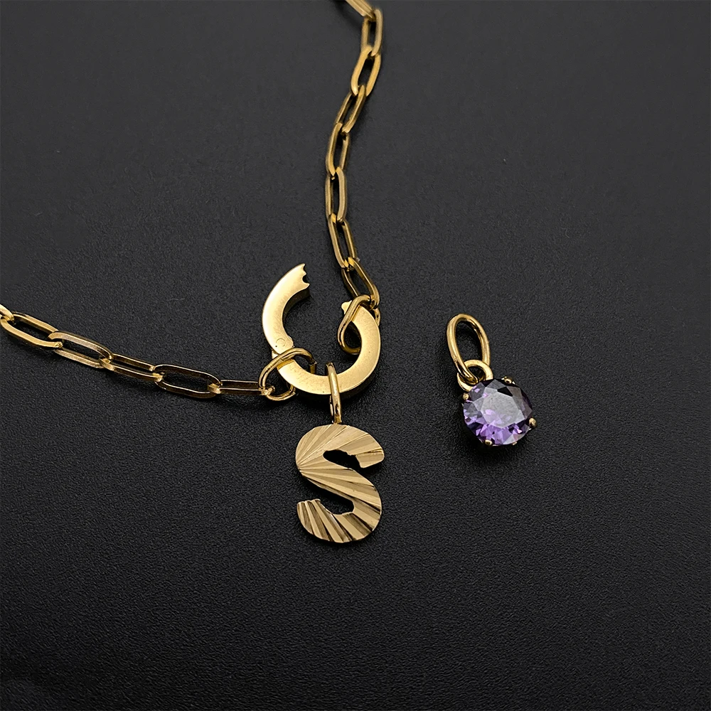 eManco قلادة من الفولاذ المقاوم للصدأ 26 حرف سحر قلادة للنساء 45 سنتيمتر كريستال جولة سحر قلادة سلاسل بالجملة #3