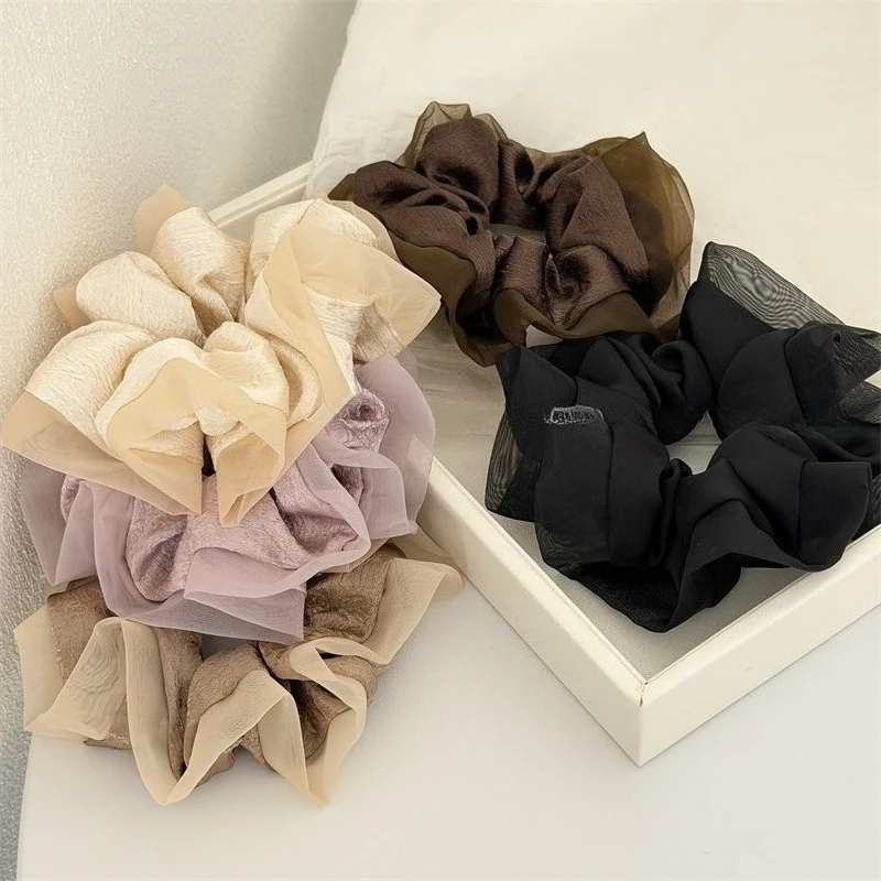 

Elegant Mesh Lace HairBand Ruffle Fabric Hair Tie Large Size Organza Design Rubber Band Hair Scrunchies Hair Accessories