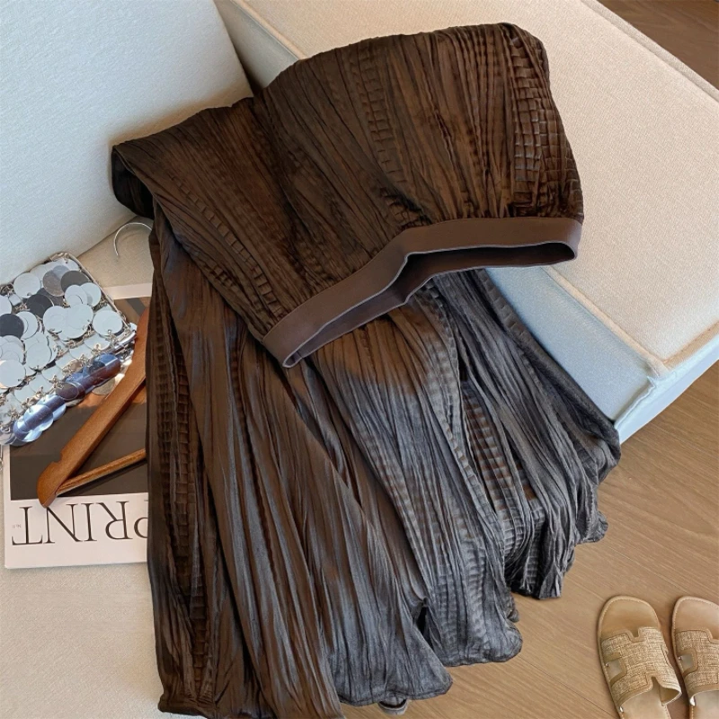 

Весенне-летняя женская юбка А-силуэта с высокой талией, новая модная свободная повседневная длинная юбка с плиссировкой, однотонная, 2026 год