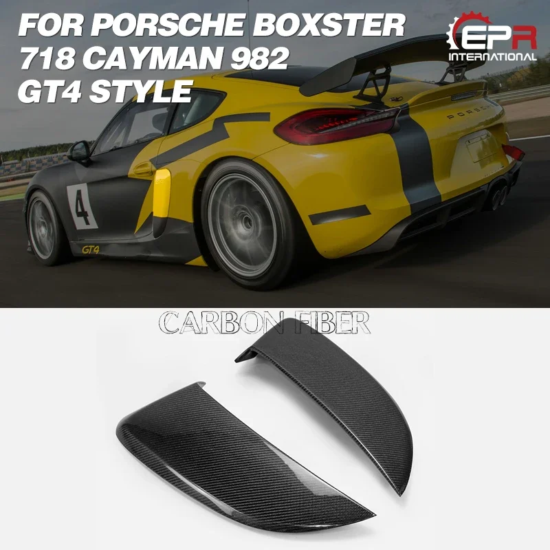 GT4 Style Carbon Fiber Side Vent Glossy Finish Air Intake Cover Fibre Fender Duct Kit For Porsche 2016 On Boxster 718 Cayman 982