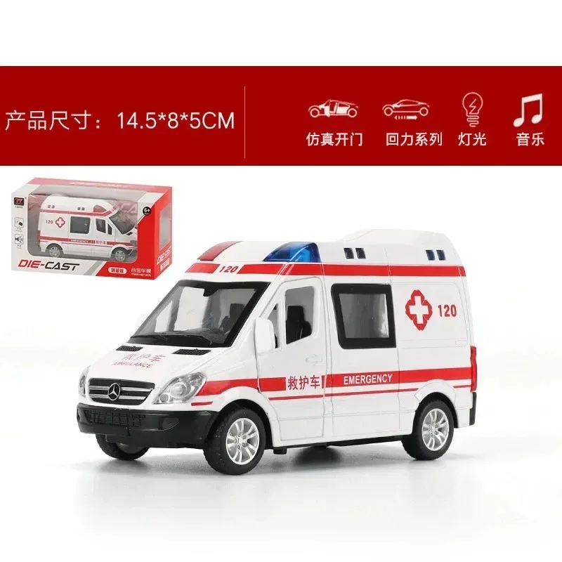 1:32 Mercedes Benz Emergency Ambulance 120 Diecast Metal Alloy Model Car Sound Light Pull Back Collection Kids Toy Gifts