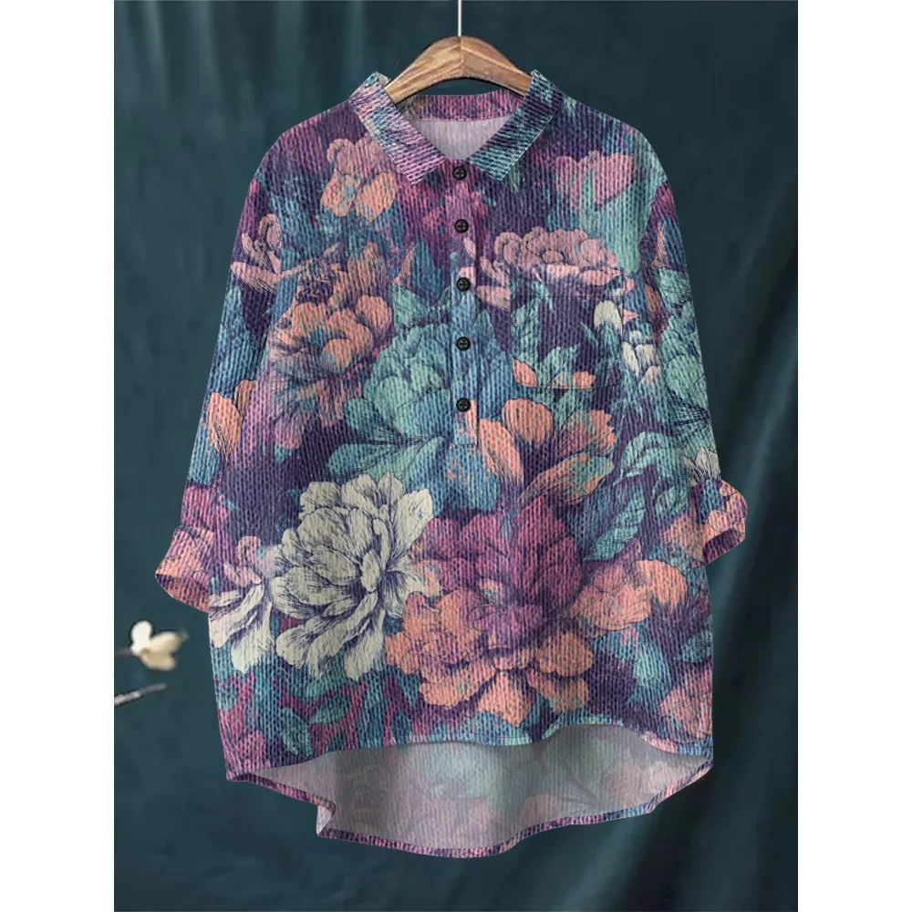 

​Vintage Artistic Print Women's Shirt Bohemian Floral Blouse Fashion Elegant Oversized Half Button Shirt for A Cozy Chic Look