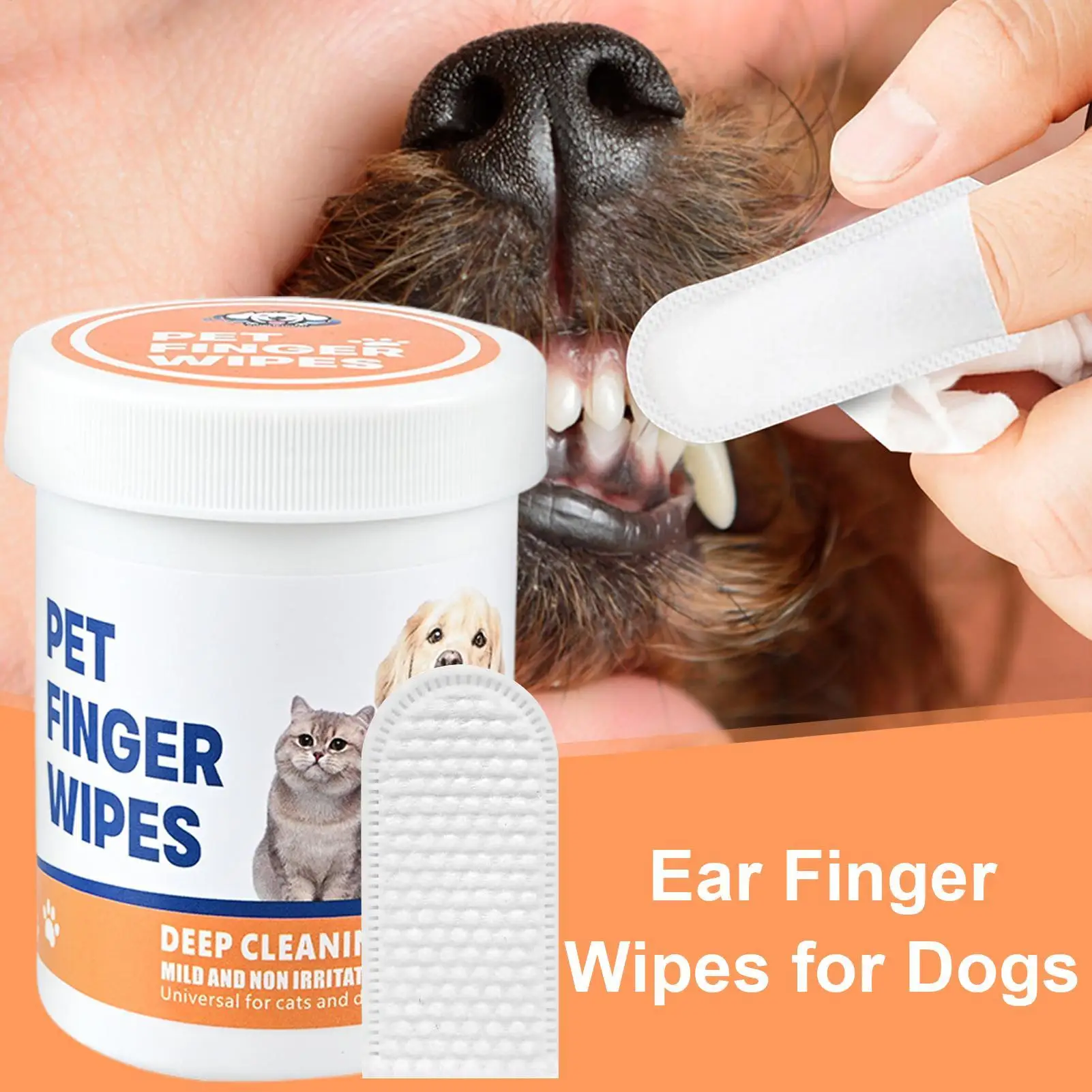 Pet Ear Finger Wipes for Dogs Cats Teeth Cleaning Finger Wipes Dog Toothbrush Natural Formula Safe Cleanser Grooming Supplies