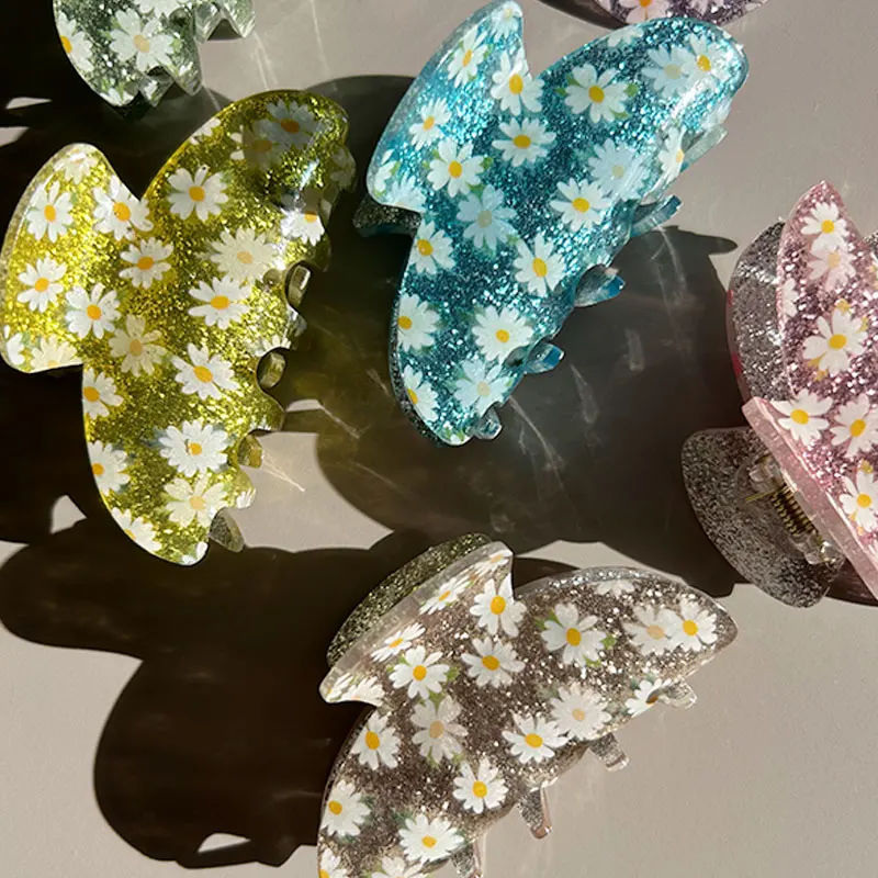 Colorful Shining Resin Flower Daisy Hair Claws for Women Girl Summer Travel Vacation Y2K Headwear HUANZHI 2023 NEW Hair Clip INS