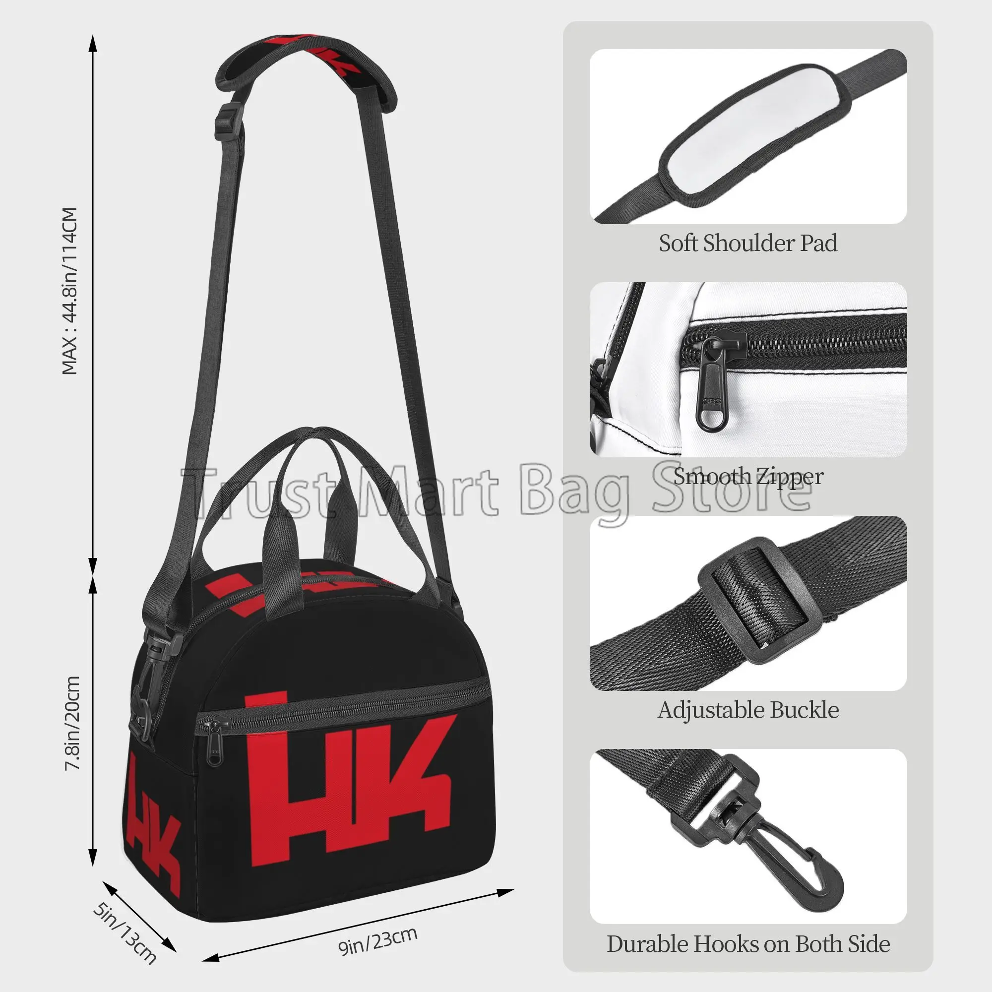 Heckler Koch Hk Lunch Bags for Women Men Portable Insulated Bento Tote Bags with Adjustable Strap for Work Travel Picnic Beach