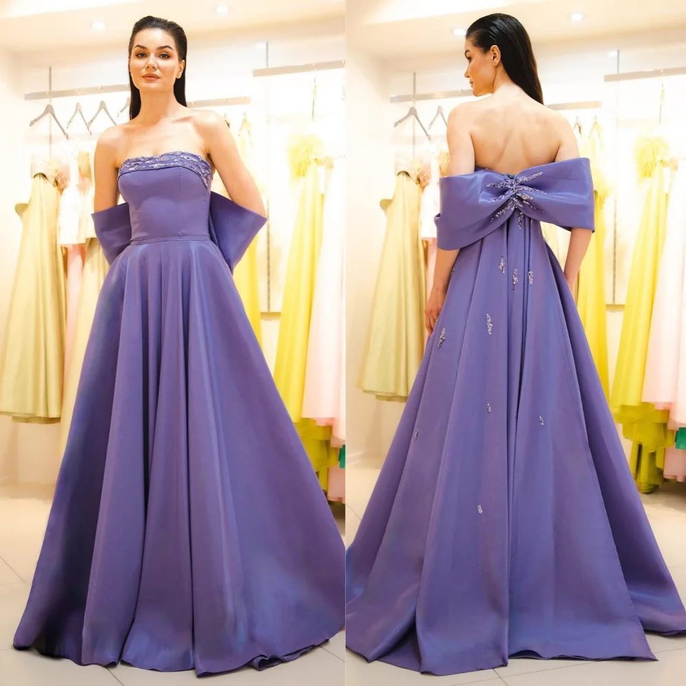 

Jiayigong Sexy Casual Jersey Draped Pleat Sequined Bow Graduation A-line Strapless Bespoke Occasion Gown Long Dresses