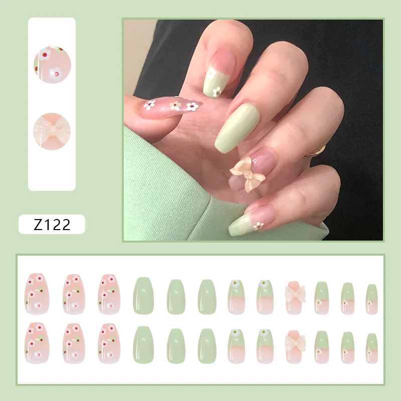 24pcs Manicure Press-on Nails Unique Trendy Pattern Nail Pieces Finger Nail DIY At-home