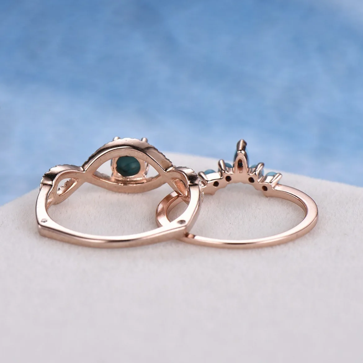 

Rose Gold Turquoise Ring for Women European American Fashion Simple Jewelry Wedding Engagement Ring Size 6-10