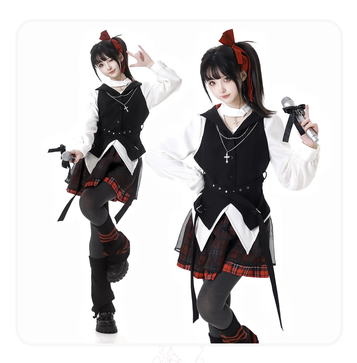 Original Design Sweet Cool Singing Clothes Autumn New Girl's Long Sleeve Shirt Hooded Vest Plaid Skirt Set Womens Y2k Outfits