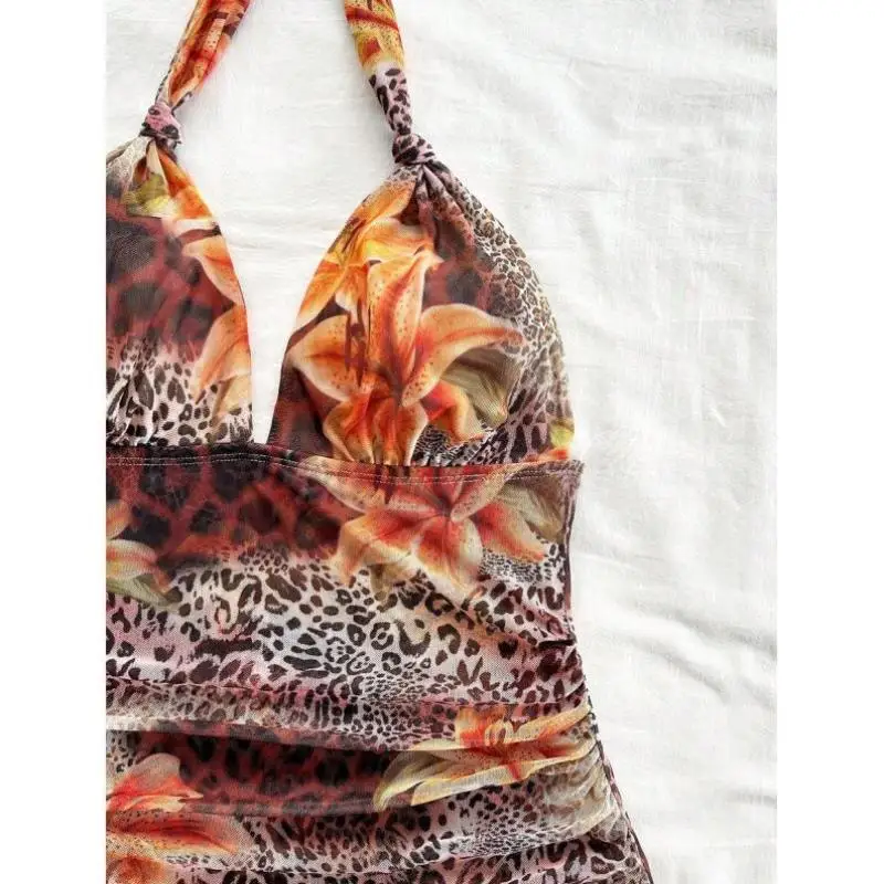 الصيف الأزهار ليوبارد طباعة مطوي Dr B 6449 Sle عبر الحدود تصميم Strapl ملابس رياضية كاجوال مجموعة سبعة Sve #5