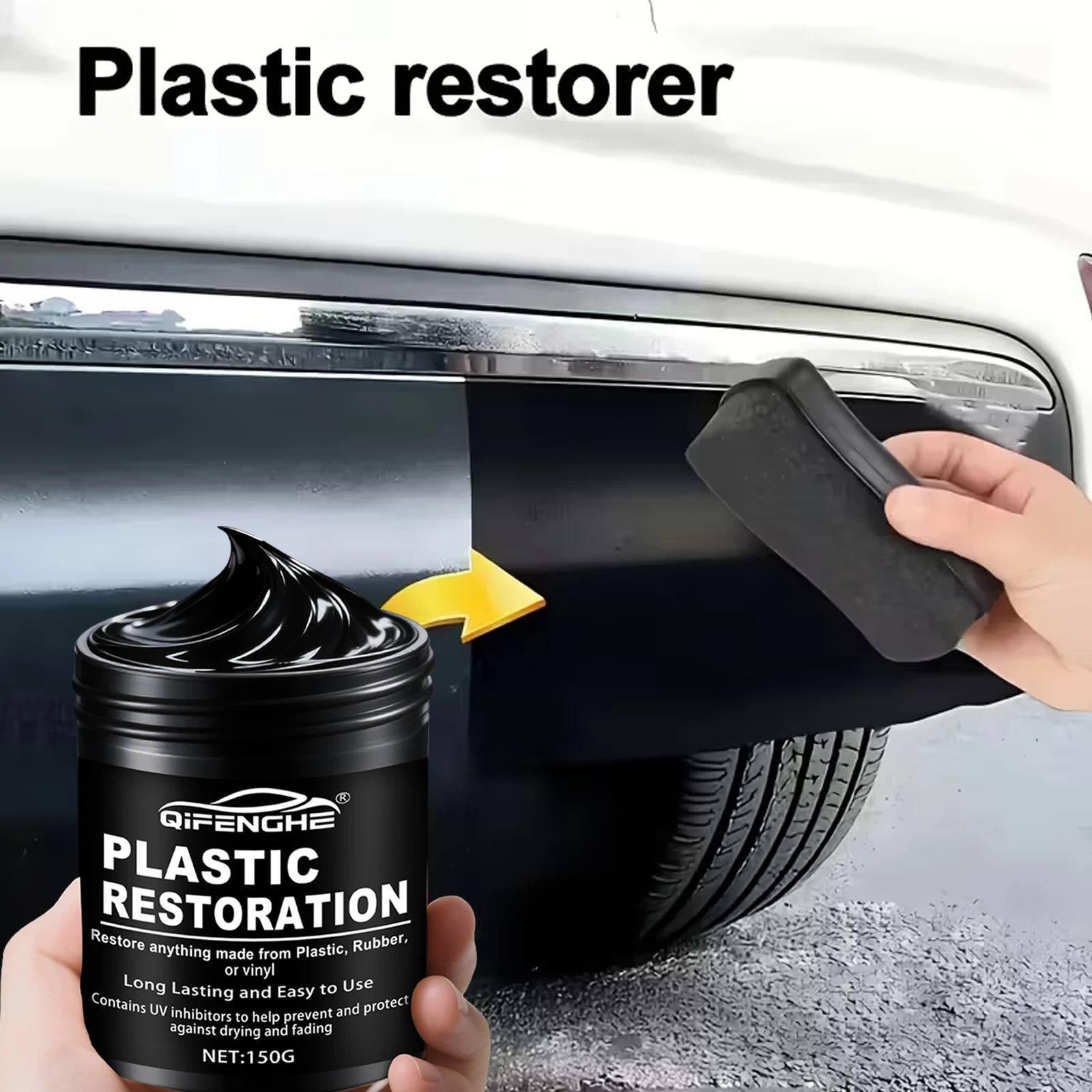 Car Plastic Restorer Polish Paste 150g - Tire, Interior & Bumper Shine & Protection, Long-Lasting Gloss, Automotive Plastic Care image 5
