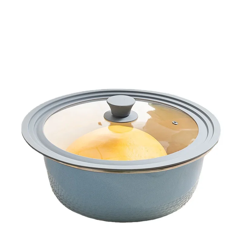 

Storage Pot Thick Enamel Household round Large Capacity Handmade Heat-Resistant Basin Food Grade with Lid Solid Color Ornaments