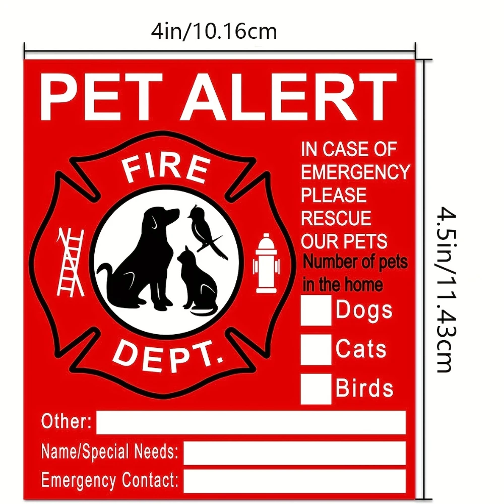 Pet Inside Sticker - 4pcs Alarm Safety Fire Rescue Sticker Stickers - Save Our Cat/Dog Pets In a Fire Emergency