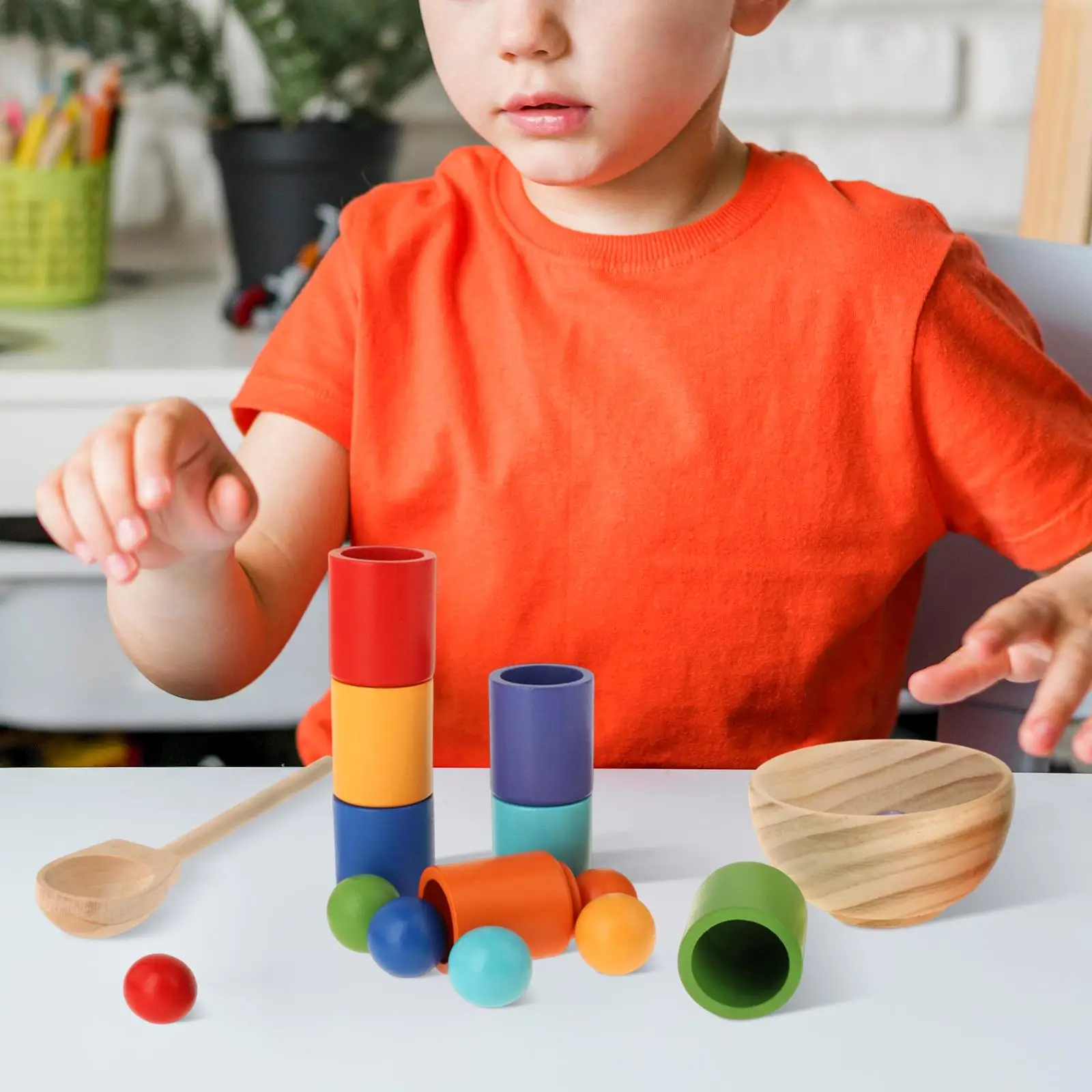 Rainbow Clip Bead in Cup Training Memory with Cups, Bowl, and Spoon Learning Activities Color Matching Game for Party Favors