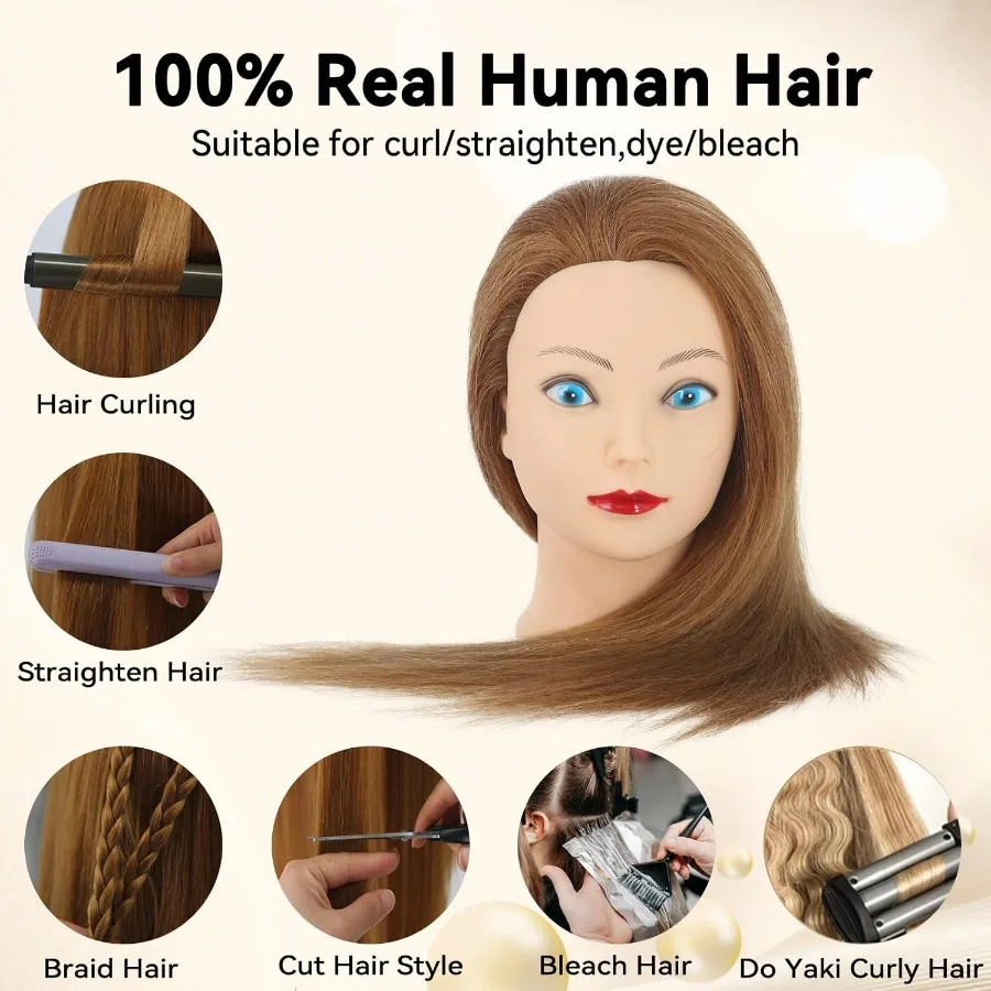 Cabeza de maniquí realista con 100 cabello humano para práctica de peinado con un diseño de abrazadera segura y featu facial realista