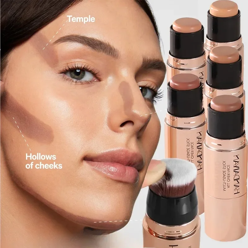 Double Head Concealer Face Highlight Outline Shaping Contouring Stick Natural Soft 2 in 1 Blend Brush Full Coverage Foundation