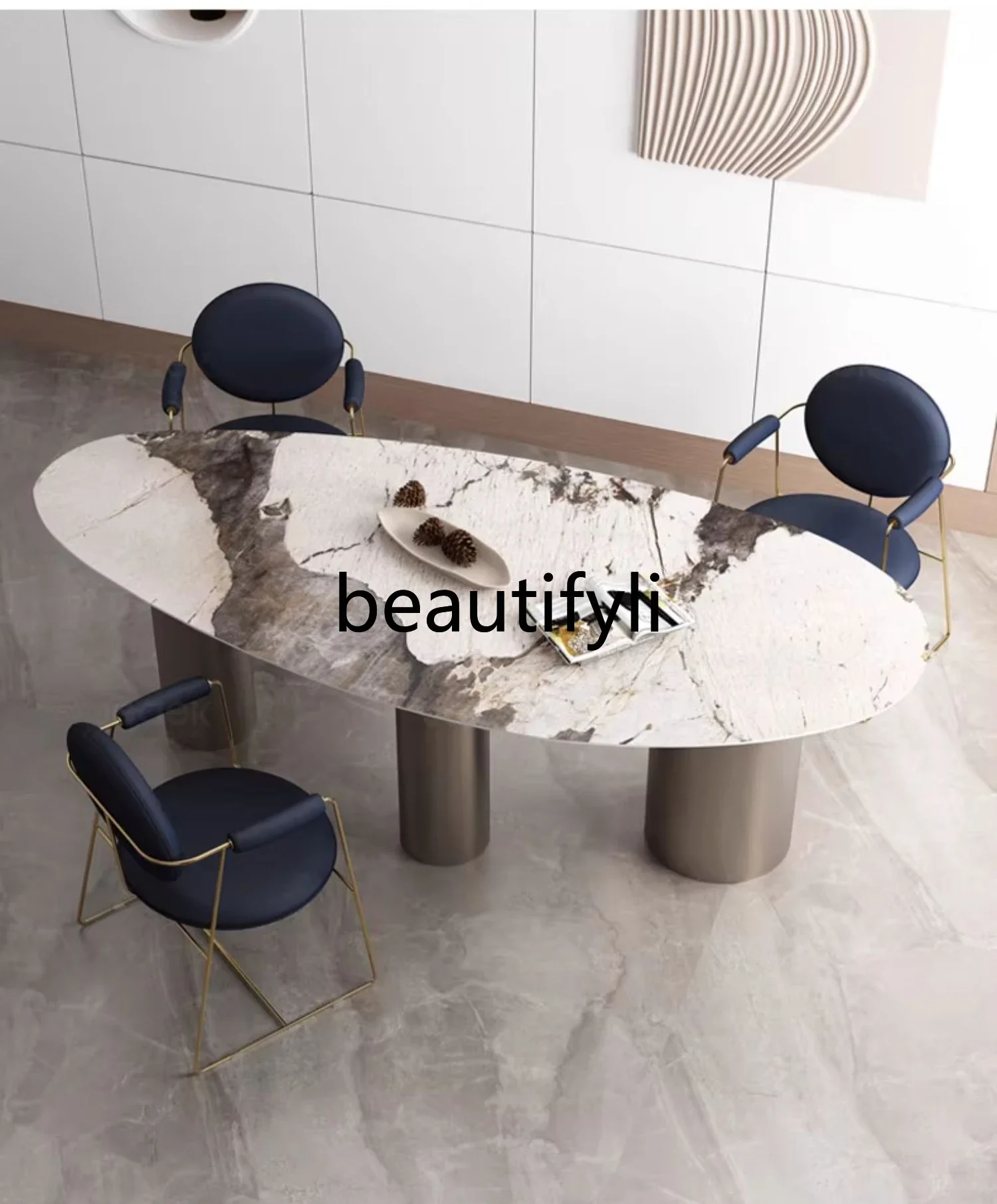 Oval imported bright rock slab dining table simple modern dining table