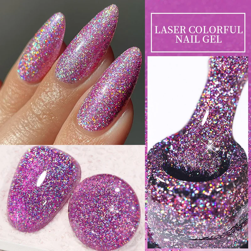 LILYCUTE 7ML Purple Colorful Glitter Gel Nail Polish Spring Sparkling Sequins Semi Permanent Base Top Coat Nail Art Gel Varnish