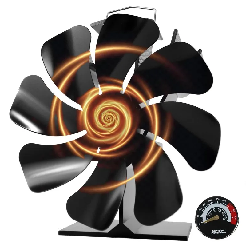Eco-friendly portable 8-blade fireplace fan Wooden stove top fan with thermometer