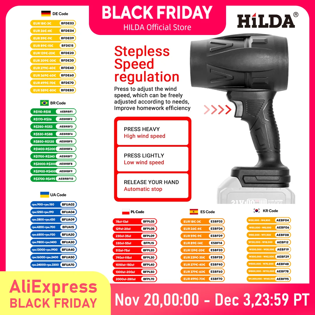 هيلدا مروحة يدوية 1000 واط العاصفة منفاخ الهواء ستبليس سرعة نظافة منفاخ الغبار الكهربائية العنيفة مسدس هواء لبطارية ماكيتا
