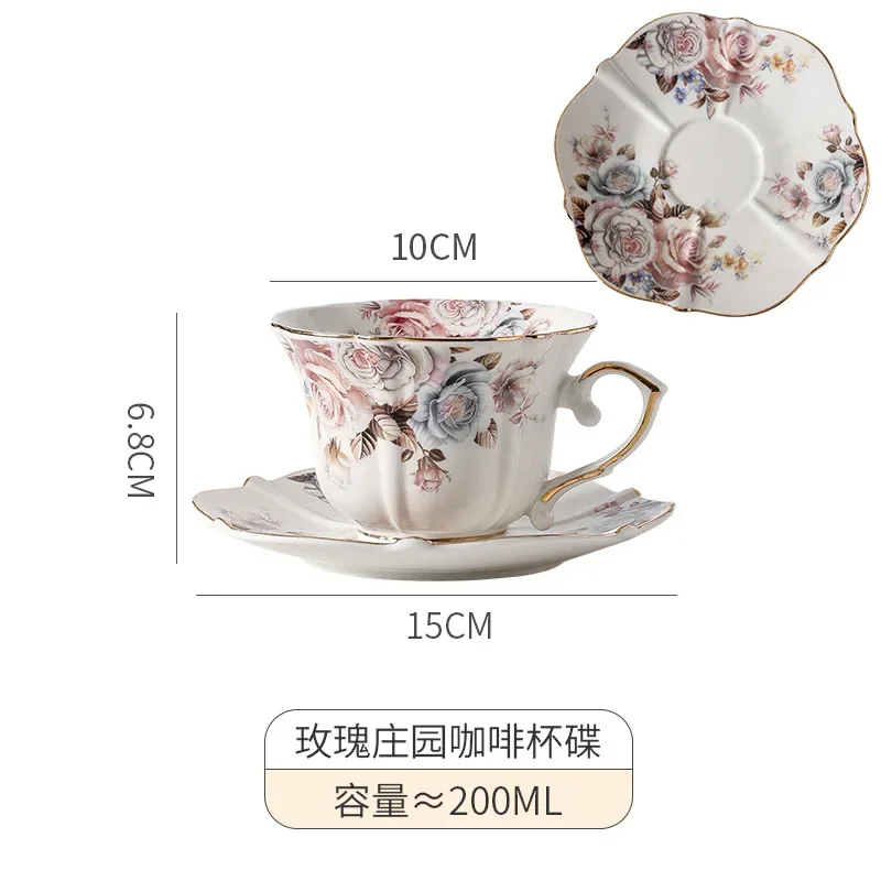 Western retro ceramic cup with gold border mug European elegant floral coffee cup with plate Household tea water mugs Drinkware