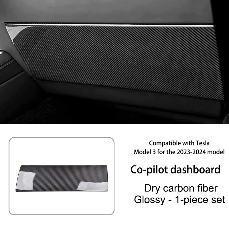 For Tesla Model 3 Highland 2023 2024 Dry Carbon Fiber Co-Pilot Dashboard Decorative Sticker Car Interior Accessories