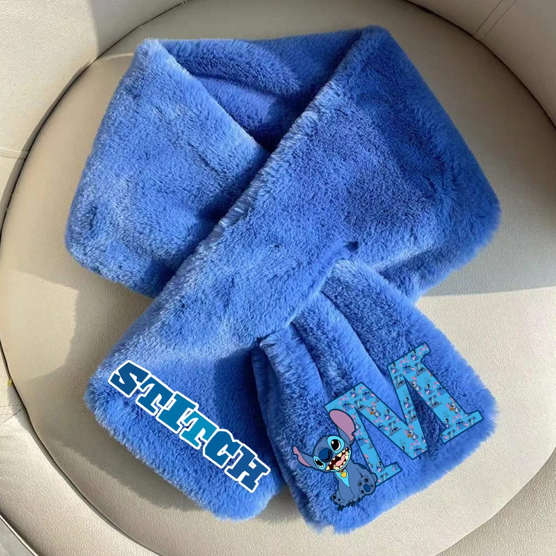 غرزة ديزني القطيفة وشاح Kawaii الكرتون رسالة A-Z مطبوعة منديل الأطفال شتاء دافئ اكسسوارات الاطفال هدايا عيد الميلاد #3