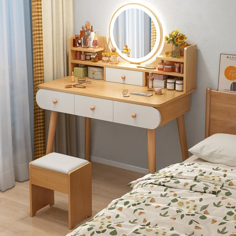 Nordic Dressing Table with Makeup Mirror Simple Bedroom Makeup  One Piece  Rental Room Dressing  Home Dressers