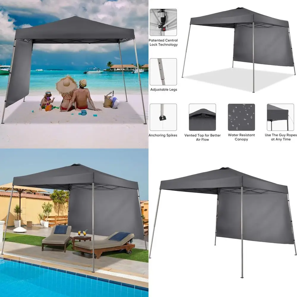 

Серый уличный шатер 8x10 футов со скошенными ножками, боковыми стенками и вентиляционными отверстиями для патио, террасы, пляжа и сада
