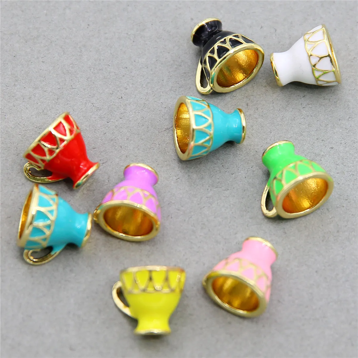 6pcs Colourful Tea Water Coffee Cup Enamel Charm Neon Turquoise Pendant Oil Dropped,,Necklace Bracelet Accessories Supply